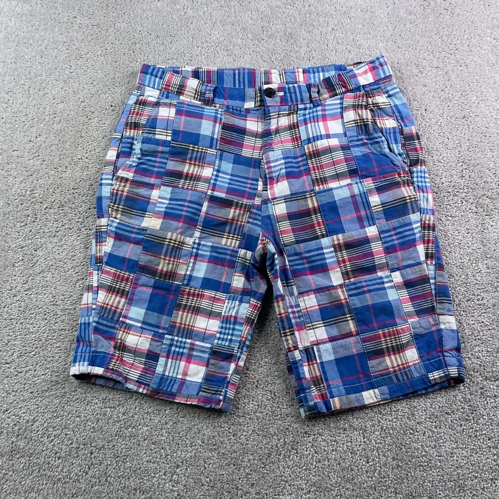 Brooks Brothers Shorts Mens 32 Blue Patchwork Madras Plaid Preppy Summer Casual
